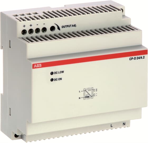 ABB Electrification Switching Power Supply; CP-D 24/4.2; 24VDC OUT; 100W; 90-264VAC / 120-375VDC IN; Single-Phase; DIN Rail Mount